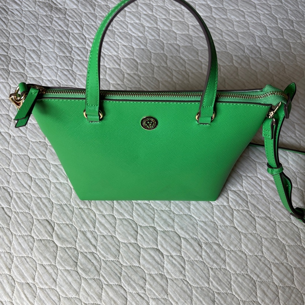 Anne Klein green satchel with detachable shoulder strap.